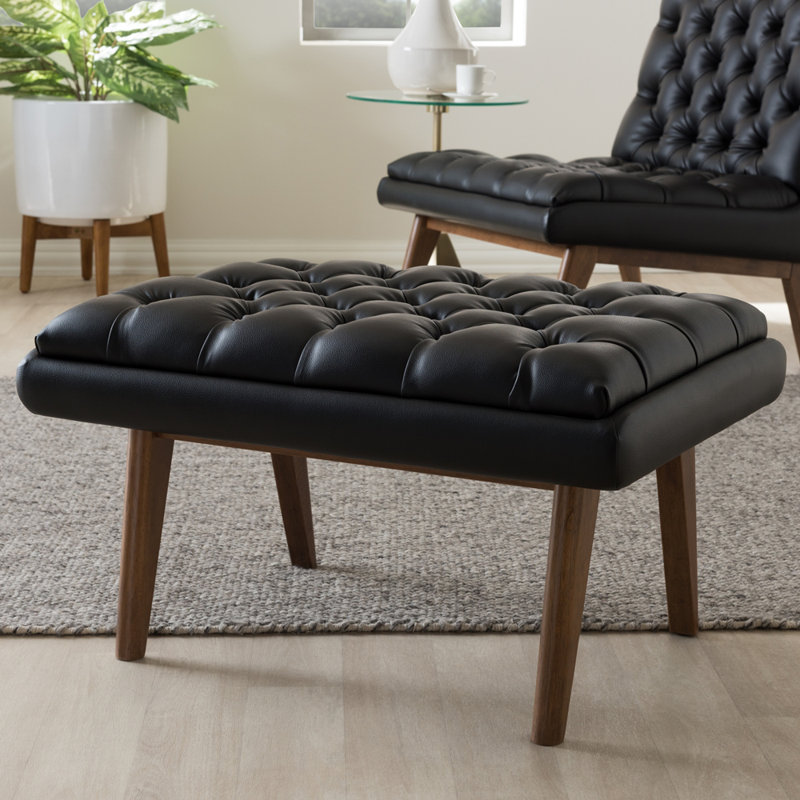Judith Faux Leather Ottoman, Pine Black Polyester Blend