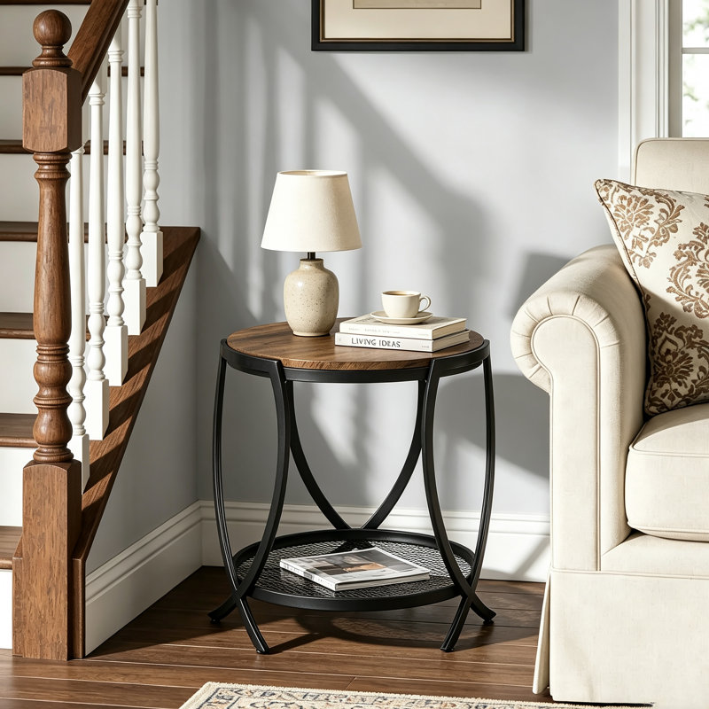 Aumiller Side Table with Storage, Black, Rustic Brown