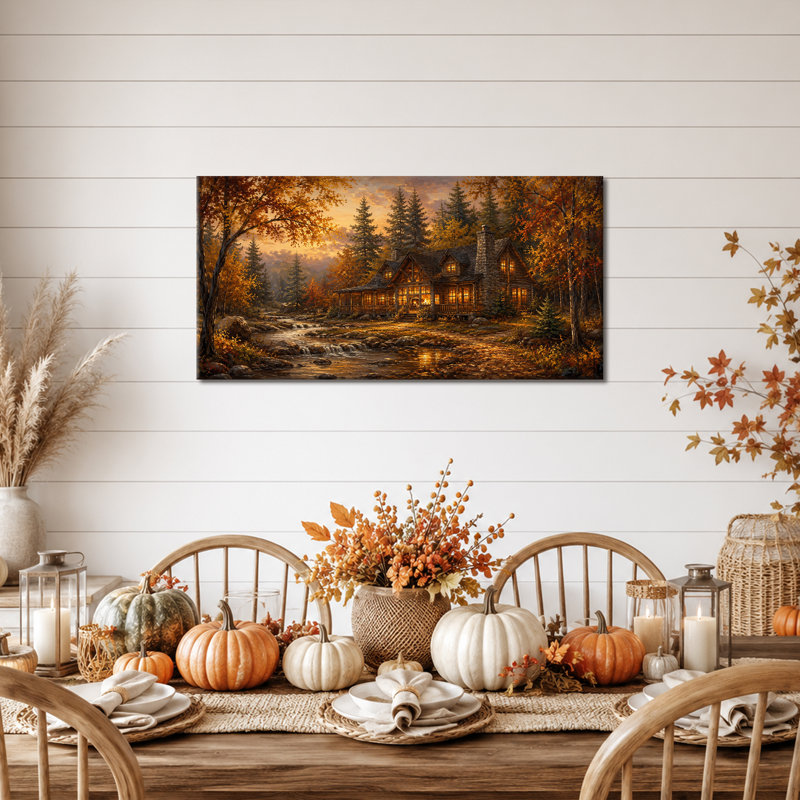 Forêt d'automne, art mural sur toile, hérisson des bois, 24 po x 48 po, Toile d'automne paysage de forêt - 40