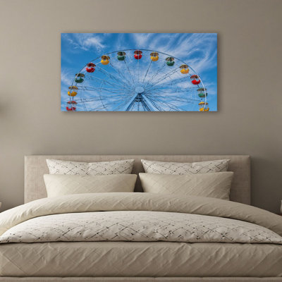 Canvas Wall Art Colorful Ferris Wheel Against Bright Blue Sky Wall Decor for Living Room Bathroom Bedroom Office 20"H x 40"W Art Paintings, Ready to Hang