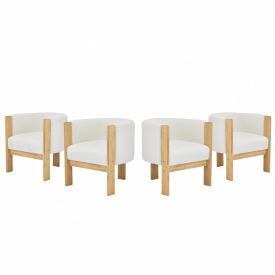 Upholstered Dining Chairs, Natural Rubber Wood Frame and White Boucle Fabric, Modern Armchairs for Dining and Living Room, 225lbs Capacity