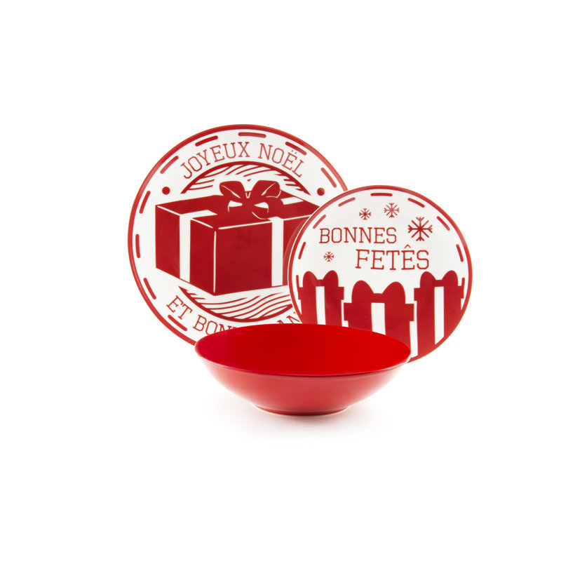 Christmas Stamp Piece Porcelain China Dinnerware Set - Service for 6