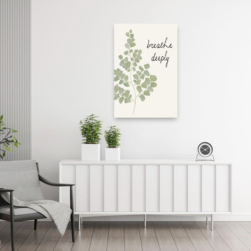 Breathe Deeply Green Fern Delicate Peaceful Tranquil Fern Nature Landscape Wall Art Print by Donaugh Austin - Wrapped Canvas Print