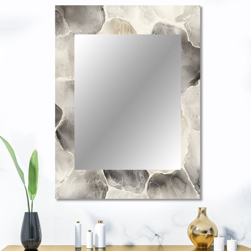 Grey Gray Circles Scenery II - Abstract Shapes Large Mirror, Gray Decorative Wall Mirror, Printed Metal Art, 40" x 30"