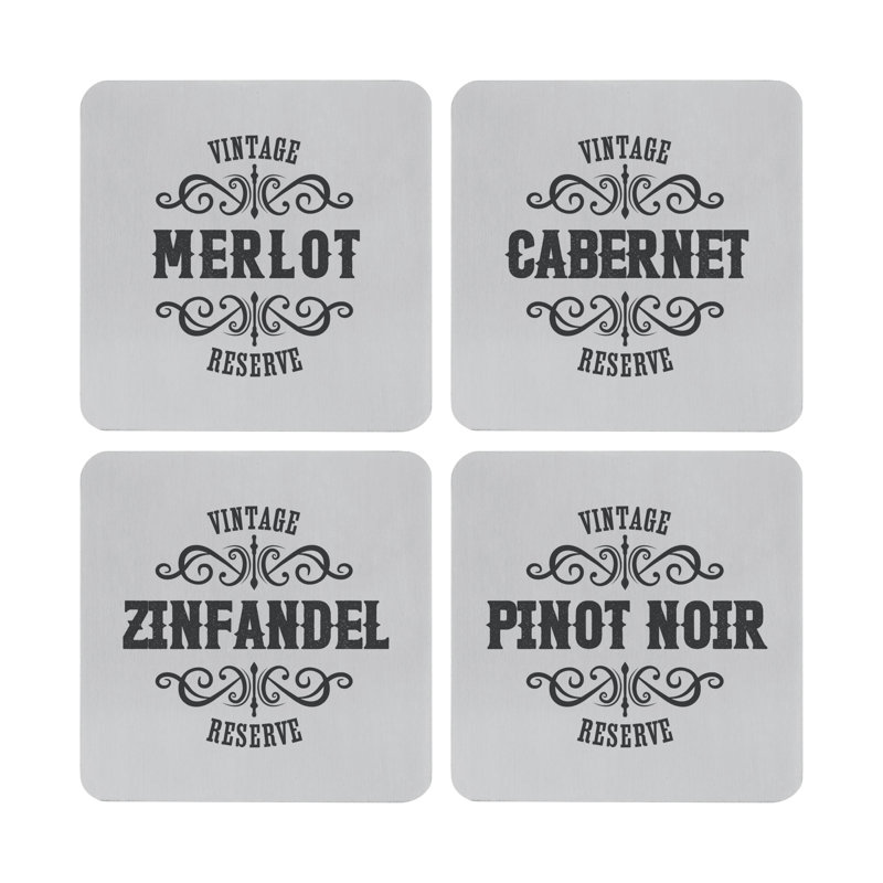 Stainless Steel Square 4 Piece Coaster Set