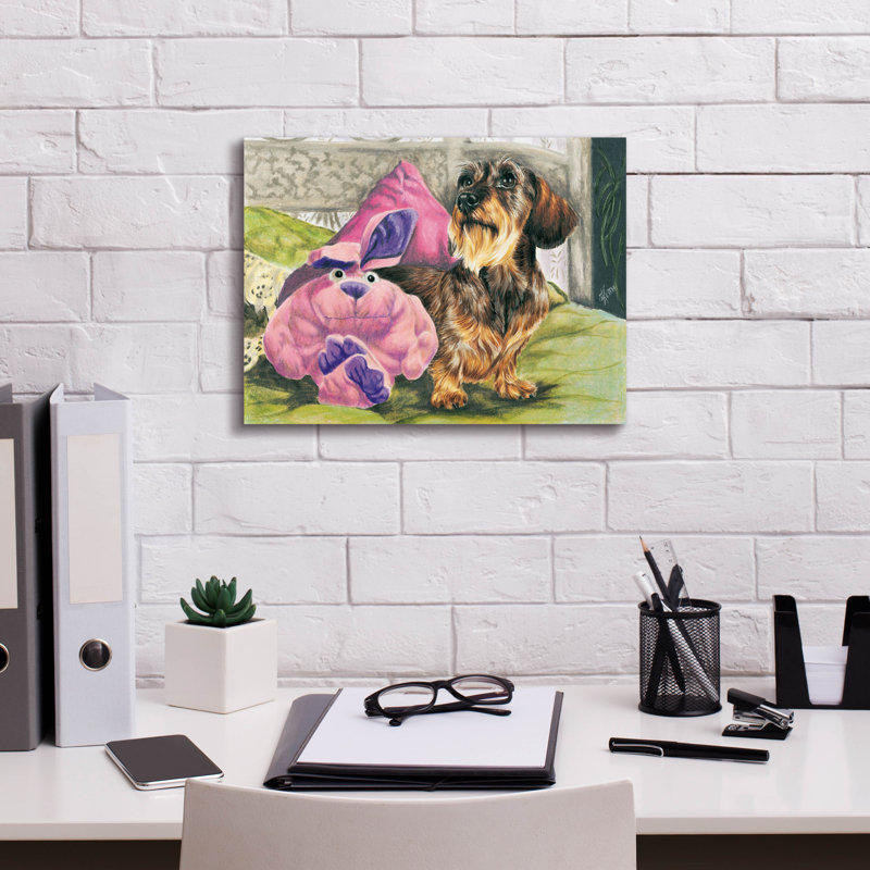«Dachsund With Stuffed Toy» par Barbara Keith, art mural sur toile, H 12 po x l 16 po x P 0,75 po