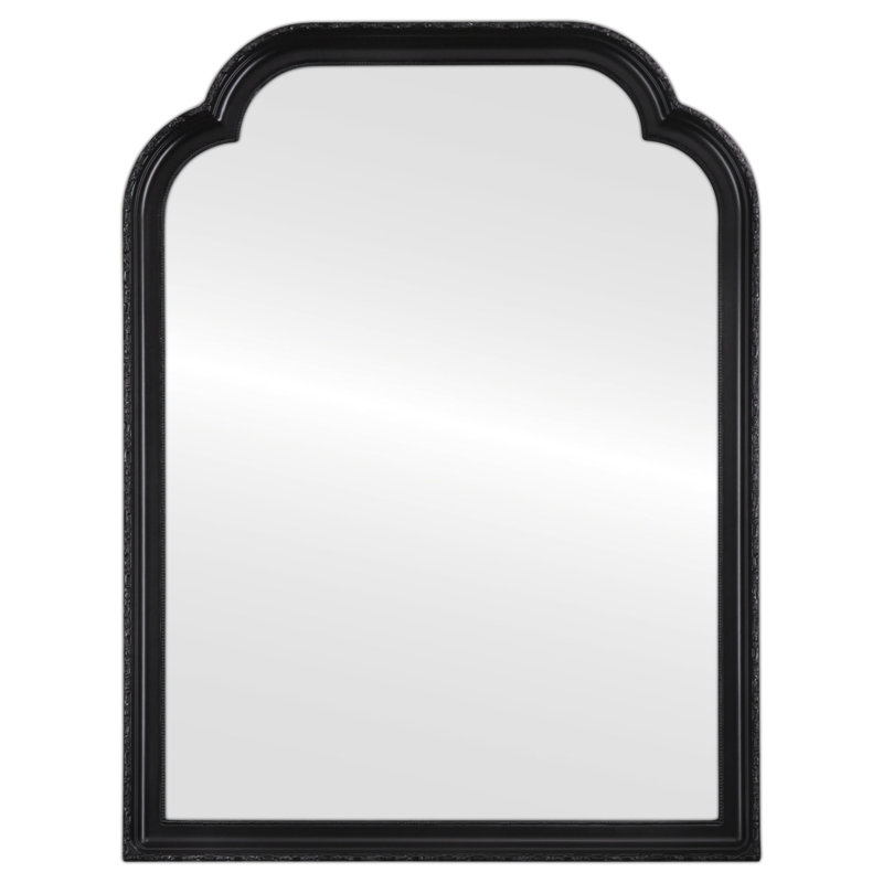 Azair Wood Frame Arch Wall Mirror, Matte Black