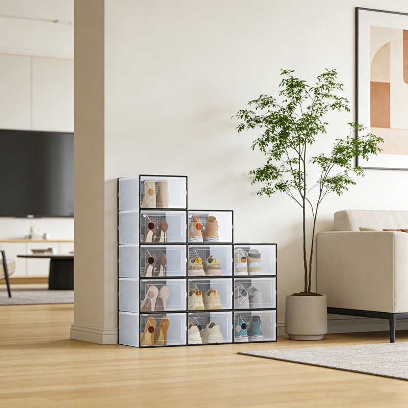 Stackable Shoe Boxes, 12-Pack With Lids