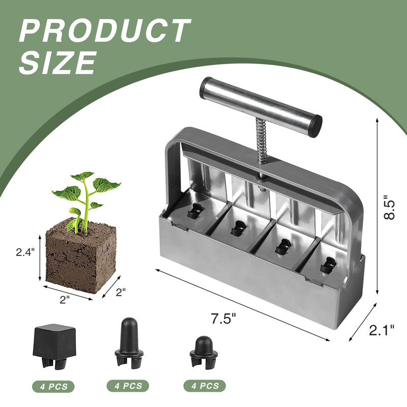 Manual Soil Blocker Set Soil Block Maker 2" Mold Seedling Feeder For Seed Stater