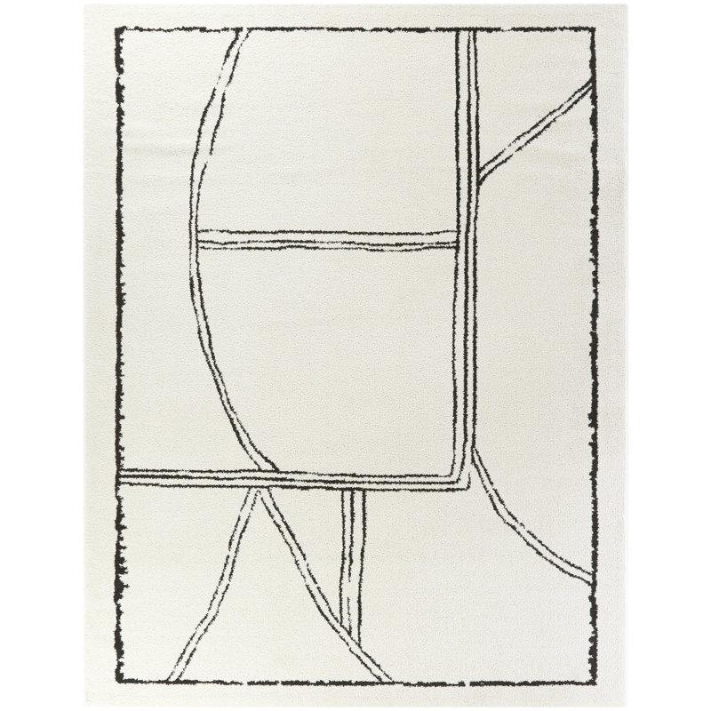 Tapis blanc / noir à motif abstrait Karsten, Rectangle 7 pi 10 po x 10 pi