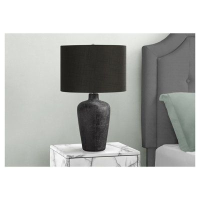 Lampe de table 24 po en céramique noire avec abat-jour en tissu noir - Éclairage décoratif contemporain pour le salon, la chambre à coucher et le bureau - Interrupteur à 3 voies