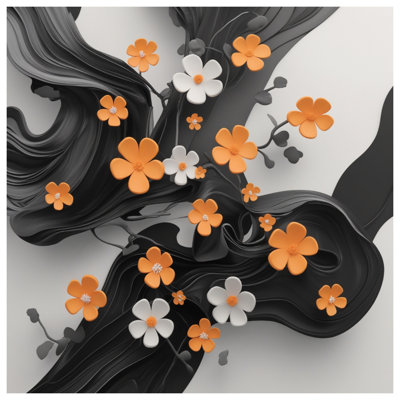 Édredon orange, fleurs blanches
