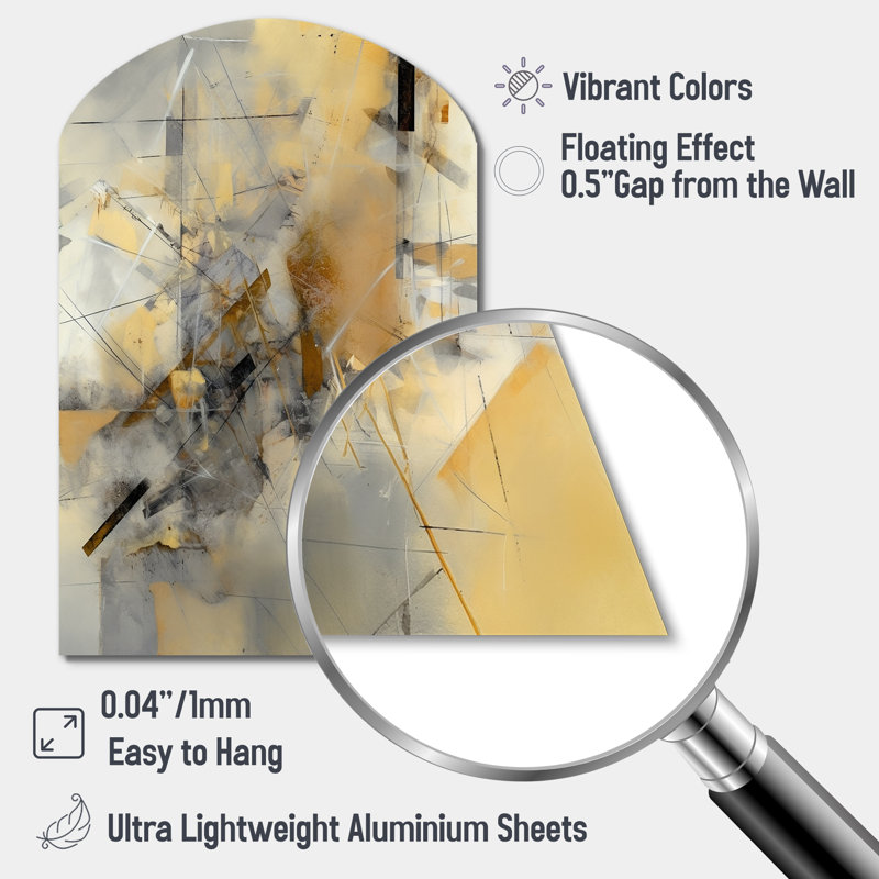 Jaune et gris au-delà de la toile II - peinture abstraite, art mural asymétrique, H 43 po x l 33 po
