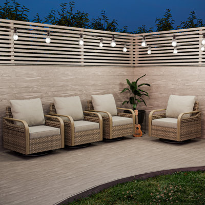 Outdoor Patio Wicker Swivel Glide Rocker Chair With Cushions