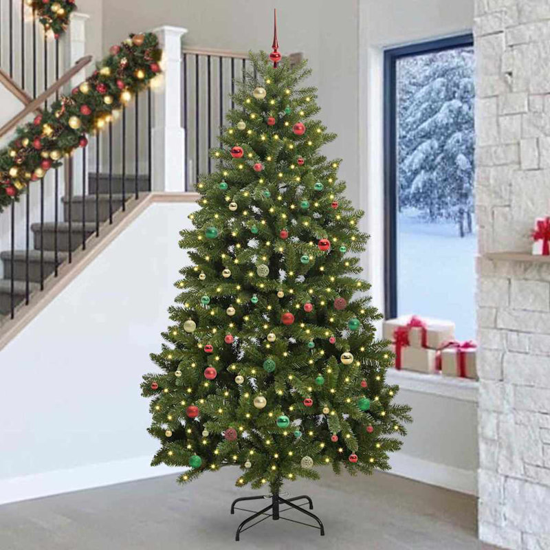 Artificial Christmas Tree with Stand Green PVC and Metal, Green, 120 cm, with Leds & Multicolour Balls