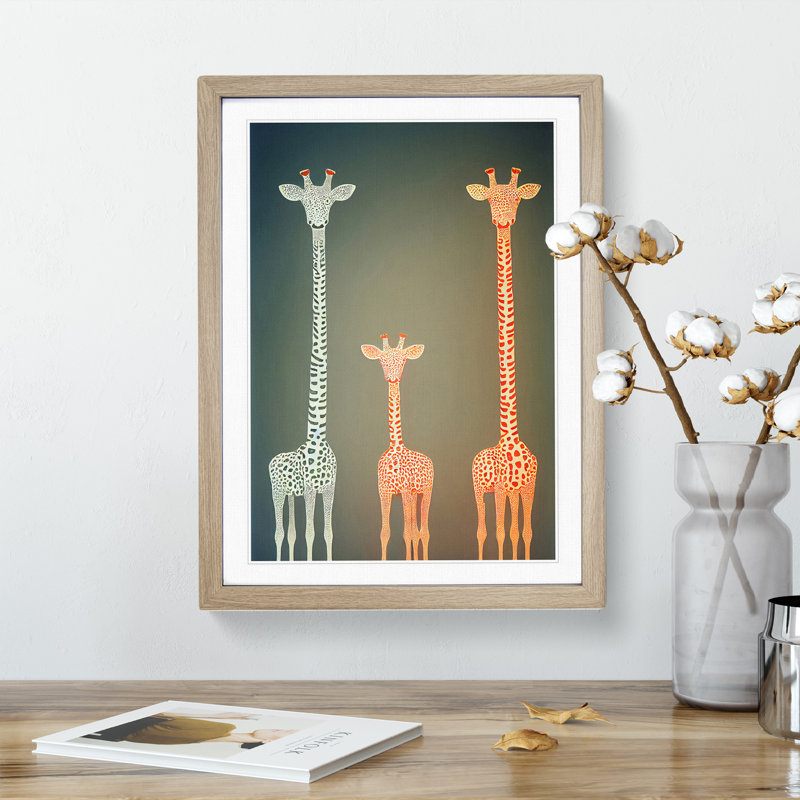 The Three Giraffes - Framed Print, Oak, 34cm H x 25cm W x 2cm D