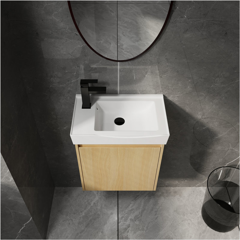 Ensemble de meuble-lavabo mural 20 po avec lavabo en céramique, armoire de rangement avec portes, ensemble d'armoire de salle de bain