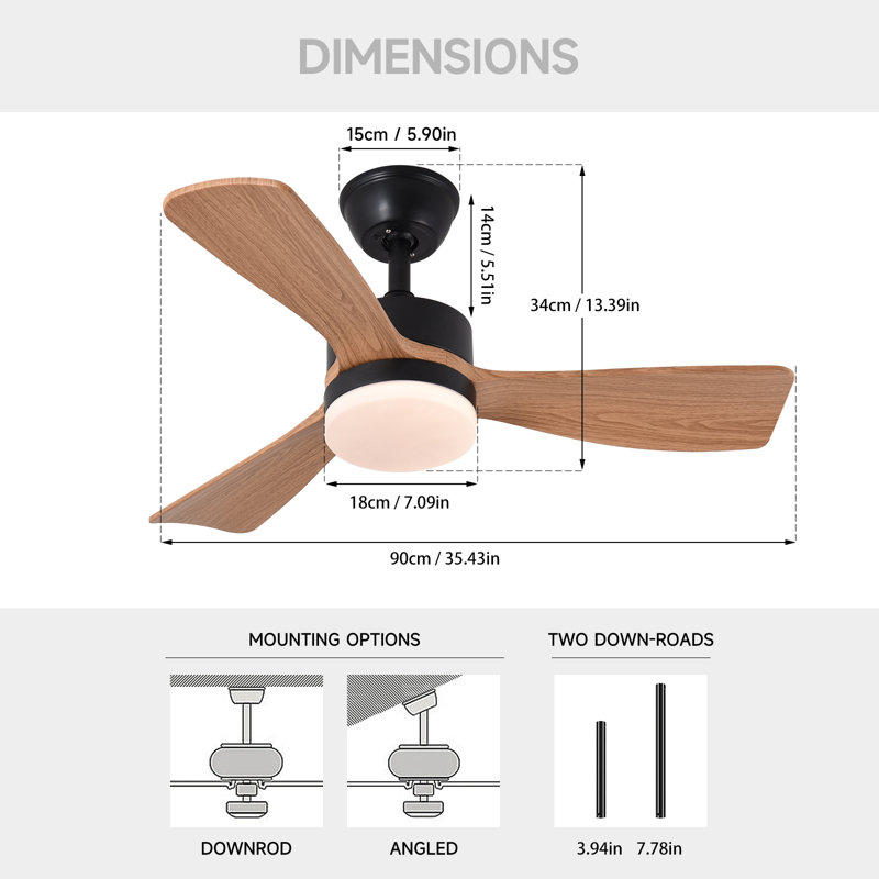 36In Ceiling Fan,Ceiling Fans With Lights And Remote,35W LED Light Modern Ceiling Fan With Lights,Stepless Dimming Natural Wood Grain Blades,6 Speeds, Natural Wood Grain