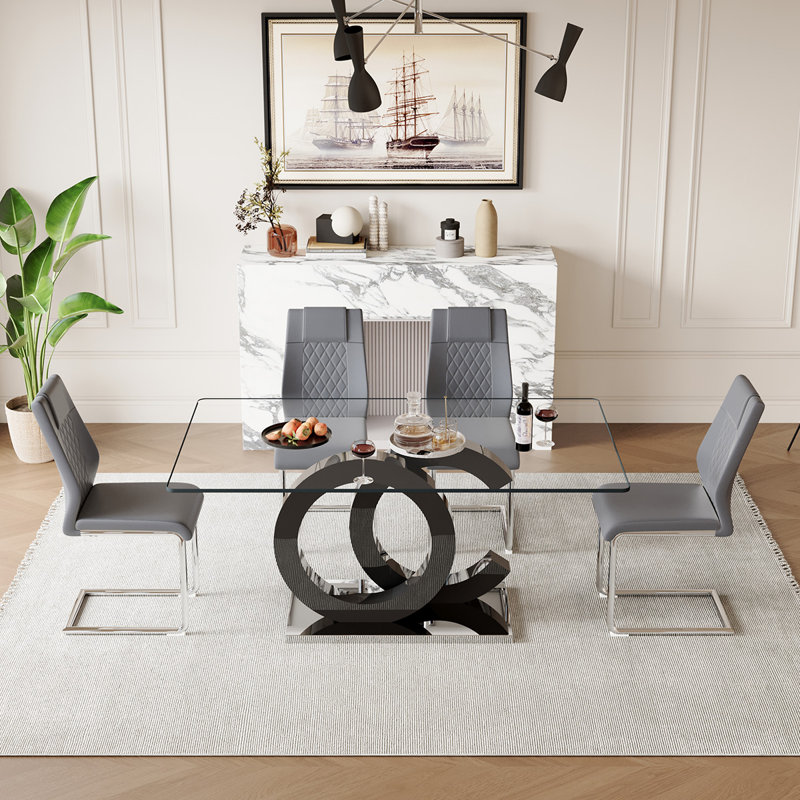 5-Piece Glass Top Dining Table Sets, Gray/Silver
