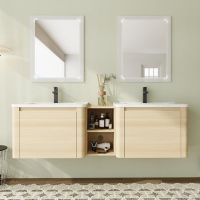 Ensemble de meuble-lavabo double 68 po avec plateau en céramique et portes à fermeture en douceur 68 po