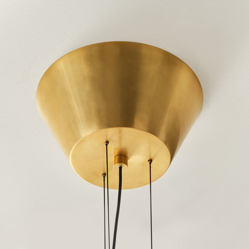 Sean Lavin Lassell two tier extra large chandelier in natural brass finish with crystal glass shades