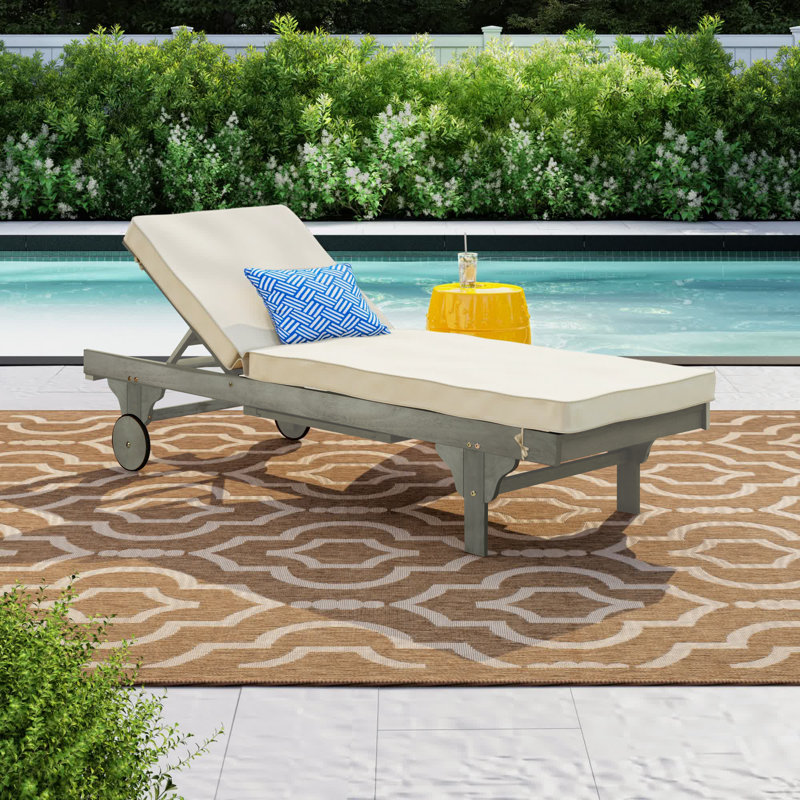 Alvah Outdoor Adjustable Garden Lounger with Cushion, Beige, Gray