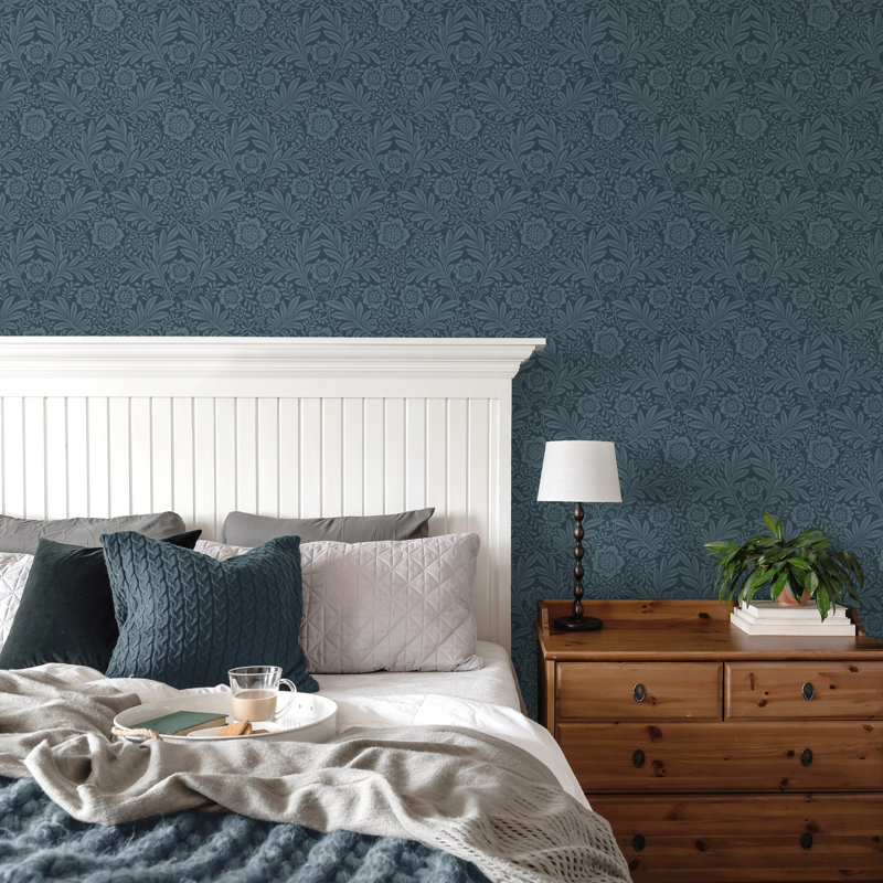 Camille Damask Wallpaper, Navy
