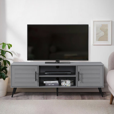 59 In. Wood TV Stand With 2 Storage Cabinets Fits TV