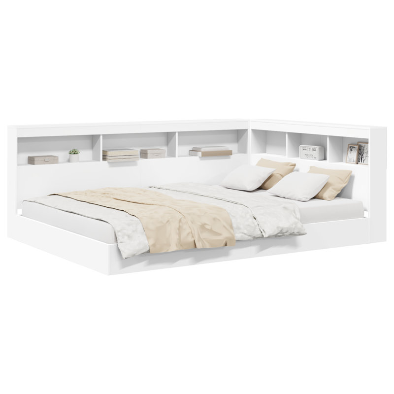 With Shelf With Headboard With Storage 2 Pcs Melamine, White, 143cm x 217.5cm