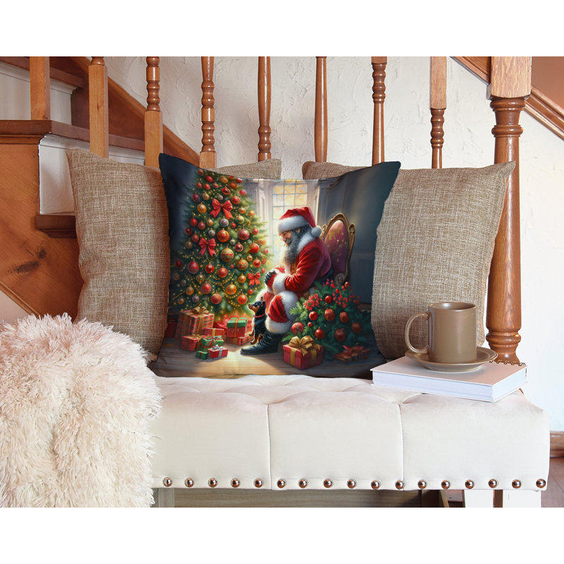 Coussin miniature Pinscher and Santa Claus, H 14 po x l 14 po