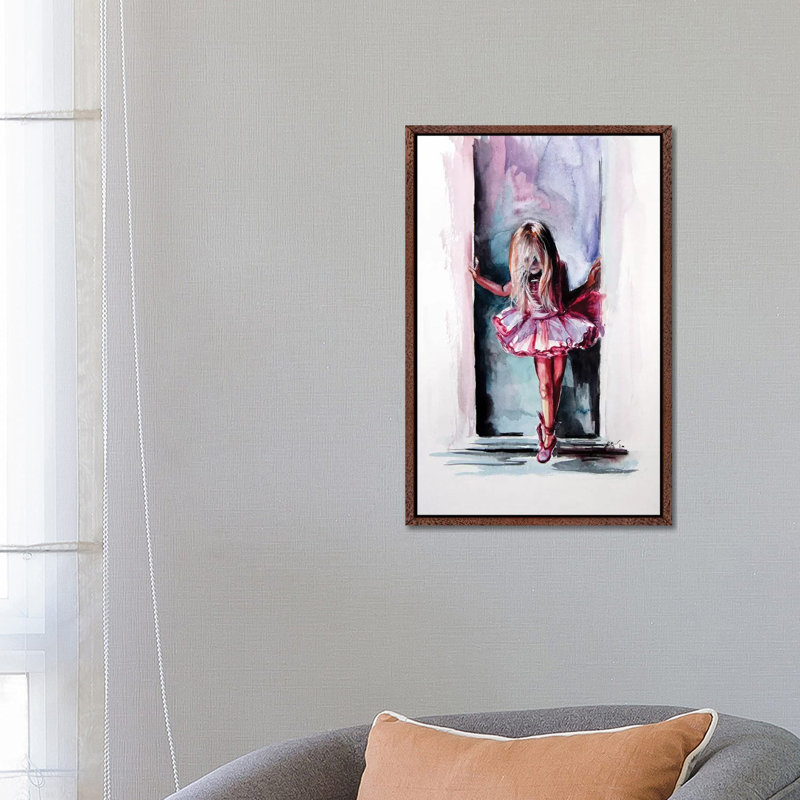 Little Ballerina 1 Piece Painting on Canvas, 66.04cm H x 45.72cm W x 3.81cm D, Classic Brown Wood Framed