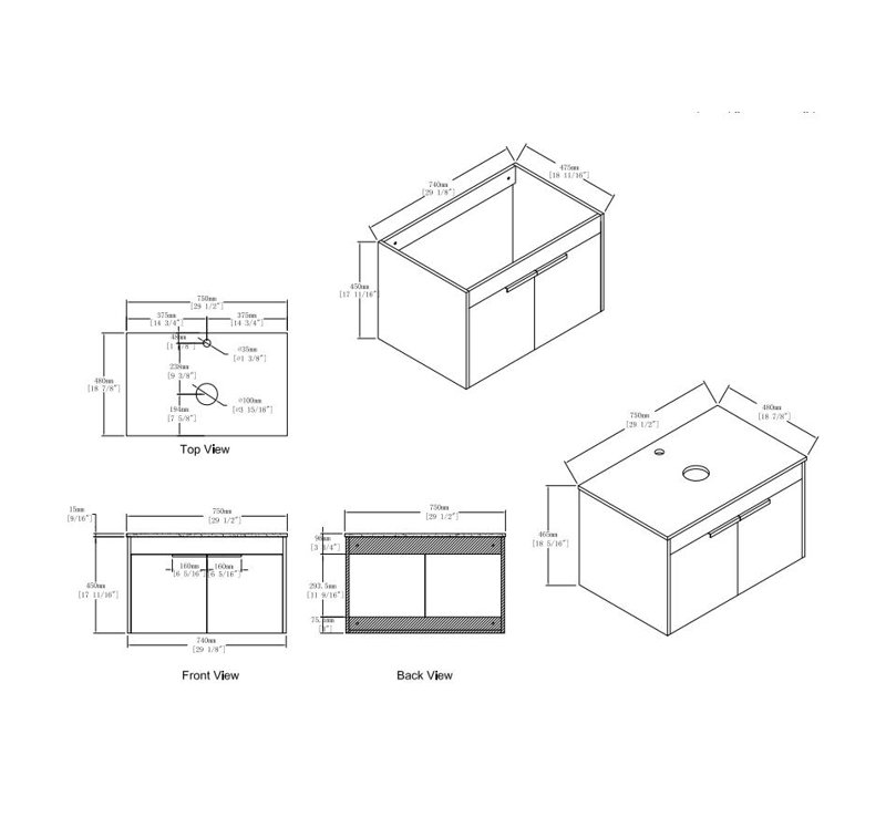 Meuble-lavabo de 30 po sans comptoir, meuble-lavabo flottant moderne en chêne blanc avec portes à fermeture en douceur, solution de rangement en contreplaqué