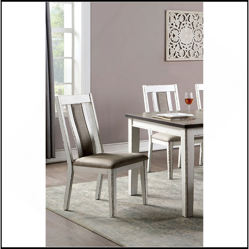Ensemble de 2 chaises d'appoint classiques en bois massif patiné blanc / gris chaud Classic