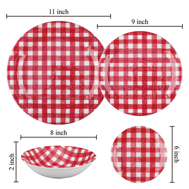 Albertina Melamine Dinnerware Set 16 Piece - Service for 4, Red