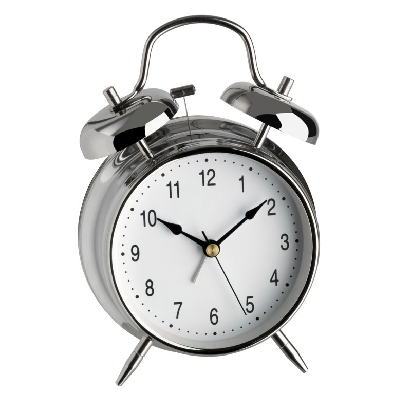 Modern & Contemporary Analogue Metal Alarm Tabletop Clock in White And Silver