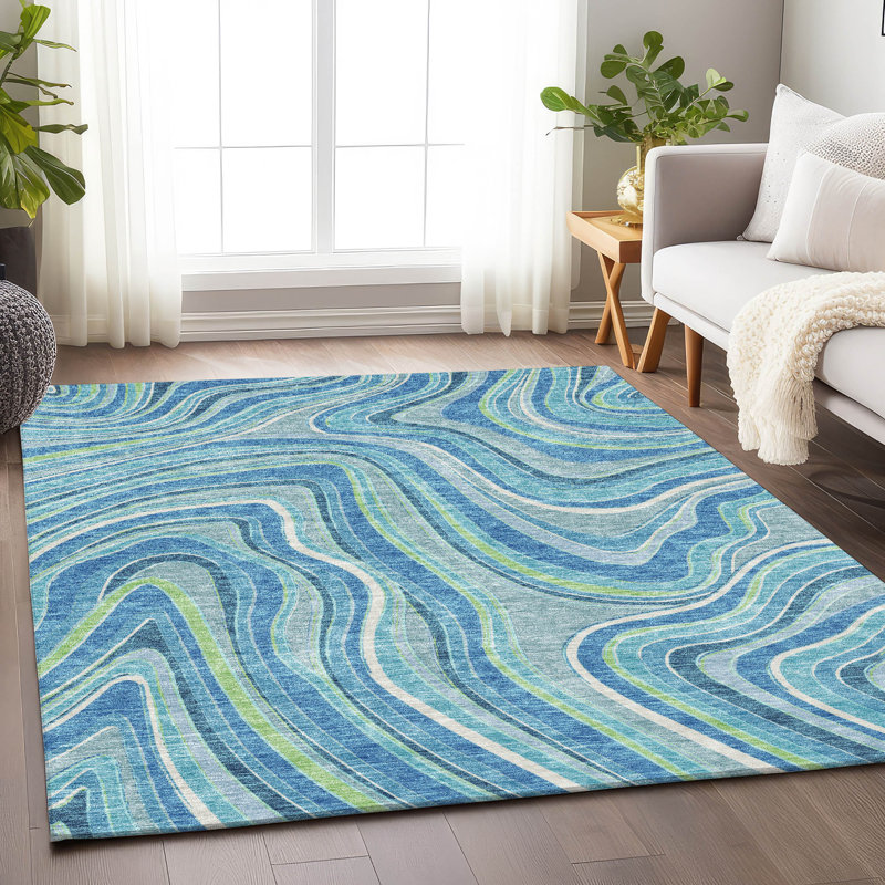 Premium Machine Washable Prisco Blue Rug, Rectangle 8' x 10'
