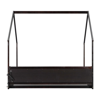 Lit simple au sol avec rangement, lumières DEL et station de charge, bois de pin avec garde-corps de sécurité (matelas non inclus)