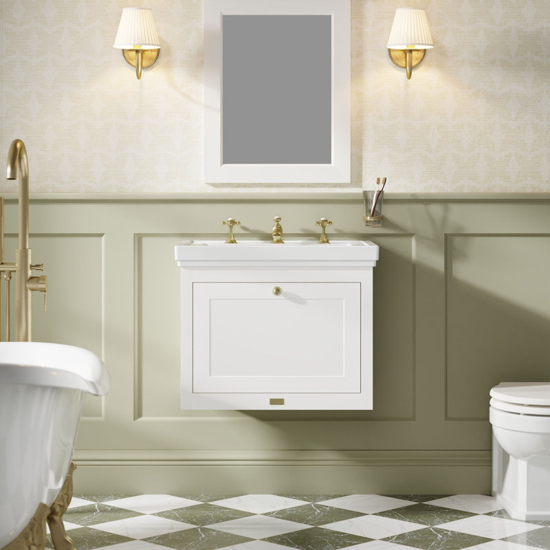 Bayswater Hartleigh 600mm Hunter Green 1 Drawer Floor Standing Cabinet With 3 Tap Hole Fireclay Basin, Pointing White