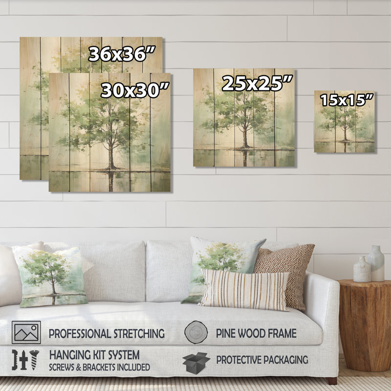 Basswood American Green Wildlife IV - Arbre sur bois, H 15 po x l 15 po