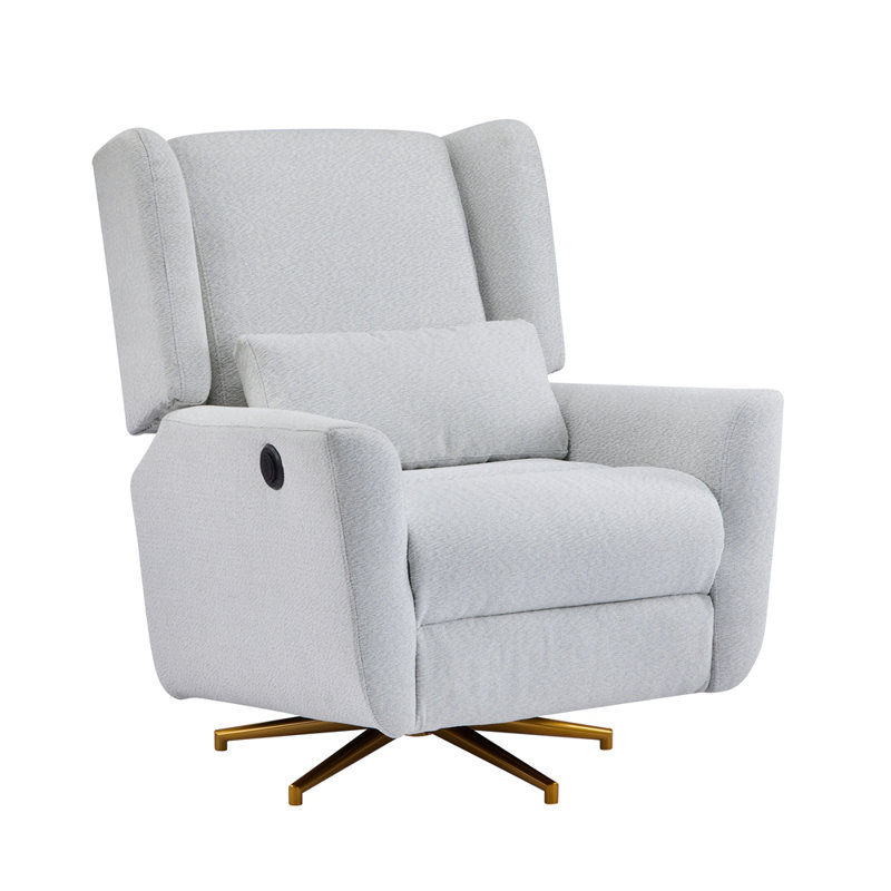Power Recliner Chair Swivel,Boucle Upholstered 360° Swivel Recliner with gold 5 star base