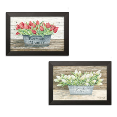 " Flowers And Garden Tulips And Farmer " by Cindy Jacobs 2 - Pieces