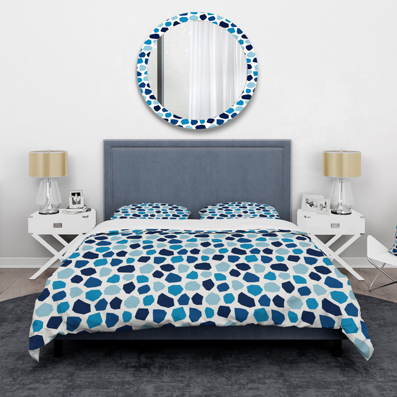 Ensemble de housse de couette moderne en polyester microfibre géométrique aux tons de bleu