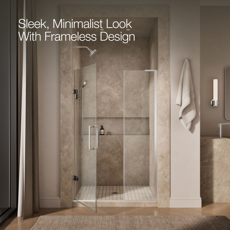 Composed 45-1/4-In46-In W X 71-1/2-In H Frameless Pivot Shower Door With 3/8-In Crystal Clear Glass And Back-To-Back Vertical Door Pulls