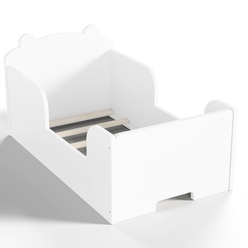 Lit en forme d'ours blanc pour 3 à 6 ans, matériau en bois de pin, liberté de conception au sol, cadre d'assemblage simple par année, pin, profil bas, promouvoir l’indépendance
