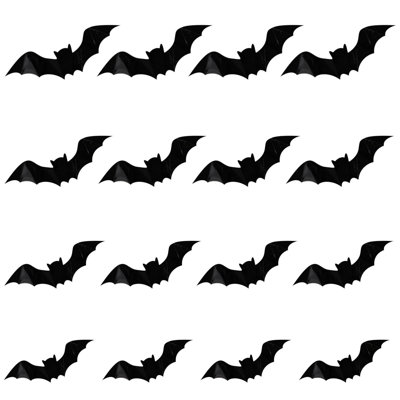 16PC Halloween Bats Decoration For Home Decor DIY Wall Decal Bathroom Indoor Hallowmas Party Supplies ,4 Different Sizes Realistic PVC Scary Black Sticker