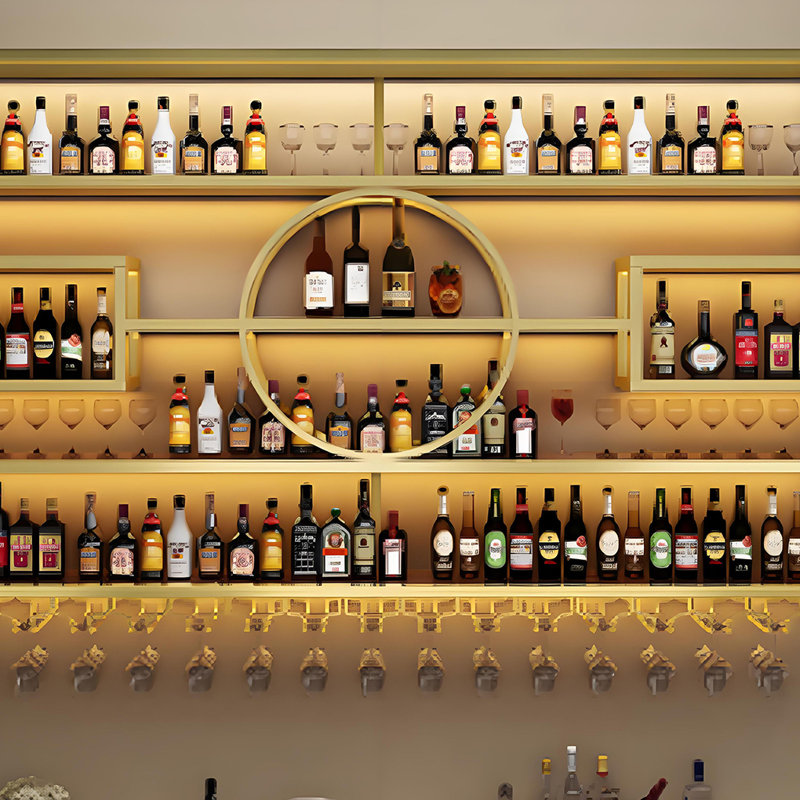 Light Luxury Wall Mounted Wine Rack, Gold, 51.1" H x 98.4" W x 7.8" D