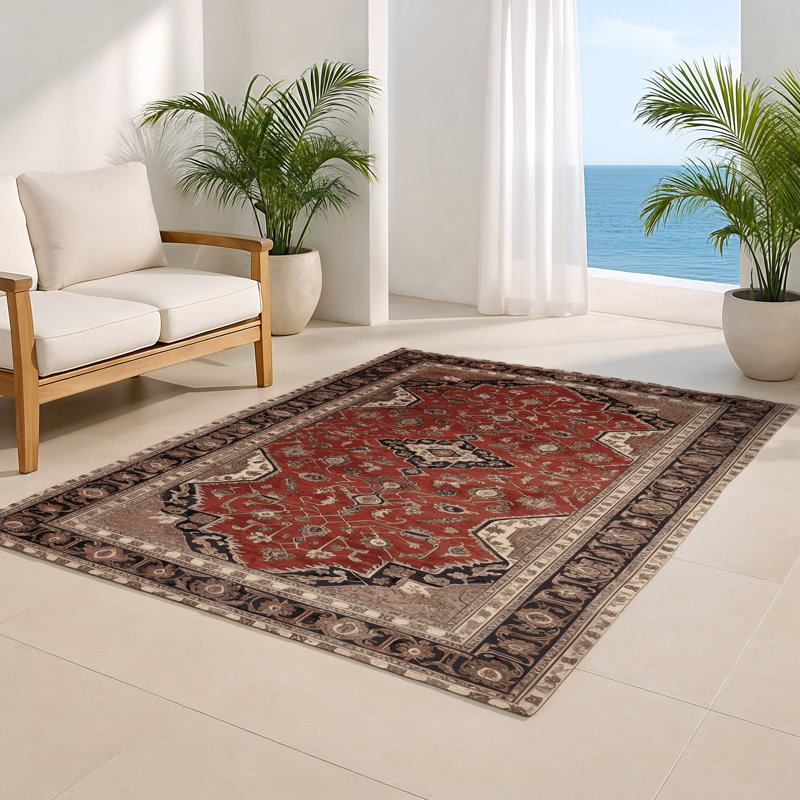 Persian Brown Indoor and Outdoor Area Rug, Rectangle 4' x 6'