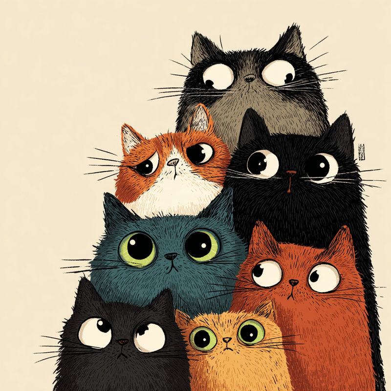 Playful Cat Stack Wrapped Canvas Wall Art