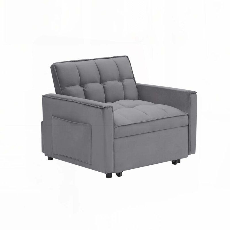 Fauteuil club en velours d'appoint convertible, Gris clair