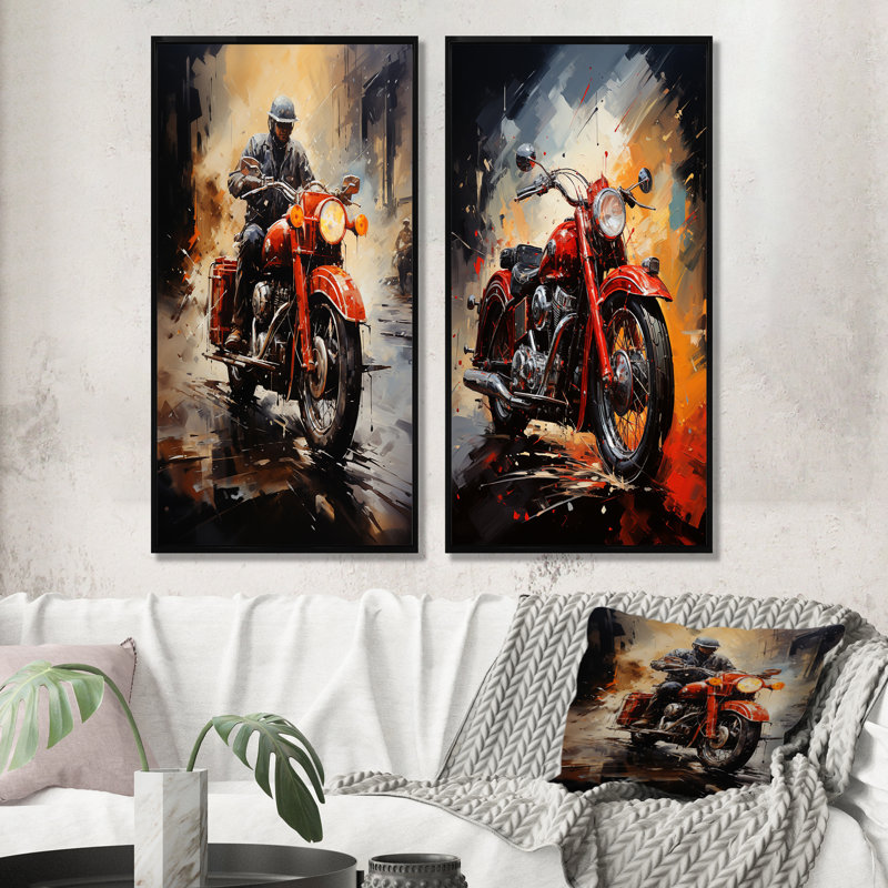 Crimson Thunder Red Dirt Bike - ensemble de 2 reproductions d'art moto, Cadre noir, H 28 po x l 25 po